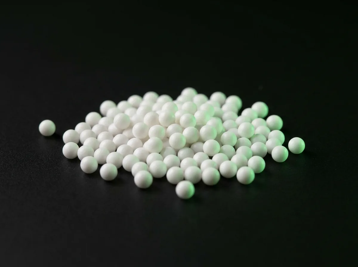 Fine white pharmaceutical microparticles on a dark surface